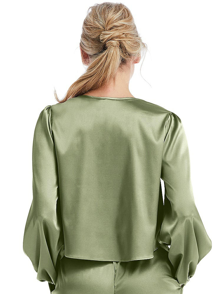 Back View - Kiwi Satin Pullover Puff Sleeve Top - Parker