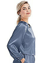 Side View Thumbnail - Larkspur Blue Satin Pullover Puff Sleeve Top - Parker