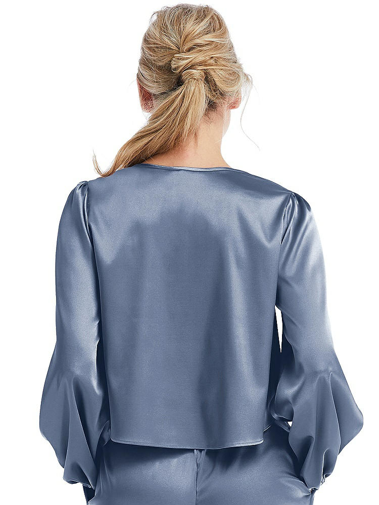Back View - Larkspur Blue Satin Pullover Puff Sleeve Top - Parker