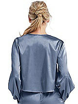 Rear View Thumbnail - Larkspur Blue Satin Pullover Puff Sleeve Top - Parker