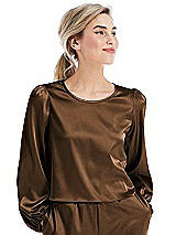 Front View Thumbnail - Latte Satin Pullover Puff Sleeve Top - Parker