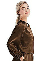 Side View Thumbnail - Latte Satin Pullover Puff Sleeve Top - Parker
