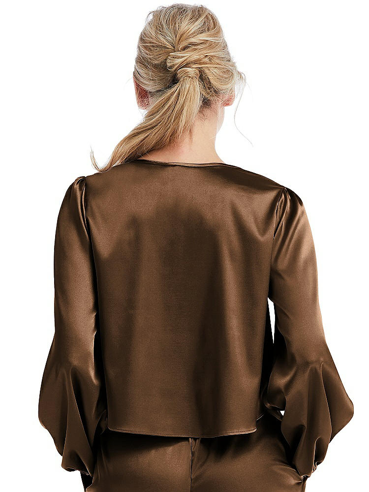 Back View - Latte Satin Pullover Puff Sleeve Top - Parker