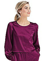 Front View Thumbnail - Merlot Satin Pullover Puff Sleeve Top - Parker