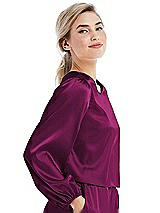 Side View Thumbnail - Merlot Satin Pullover Puff Sleeve Top - Parker