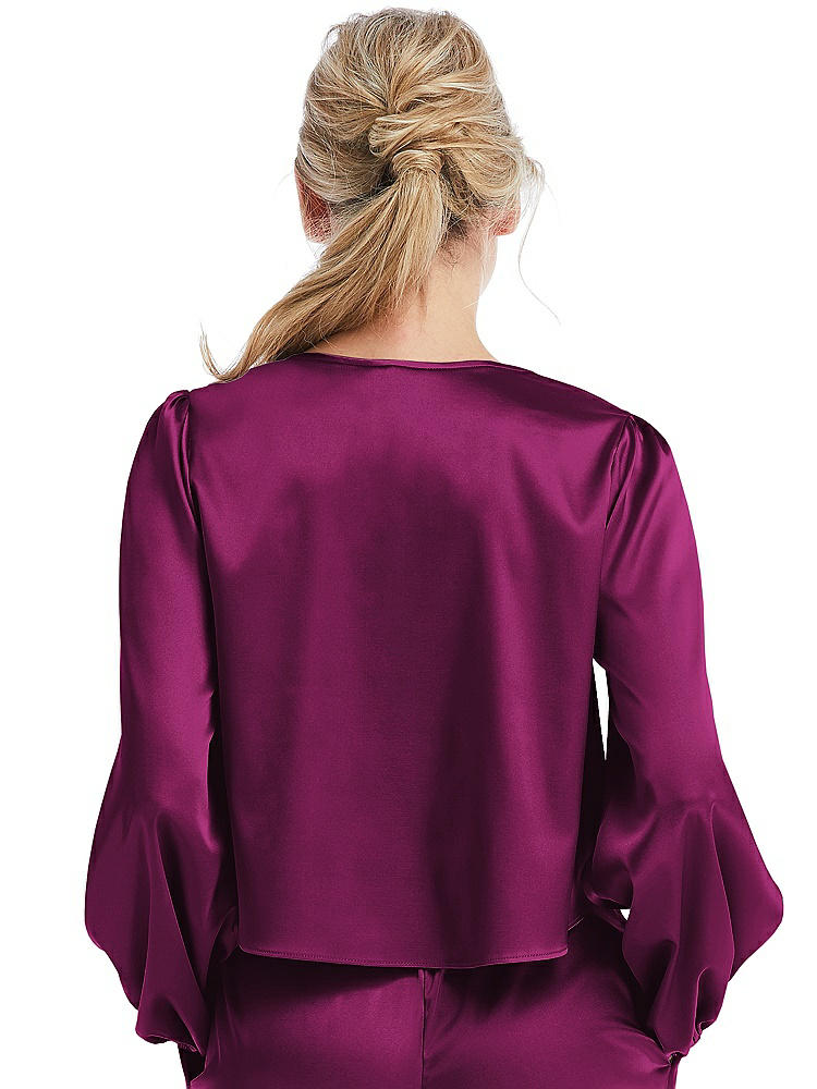 Back View - Merlot Satin Pullover Puff Sleeve Top - Parker
