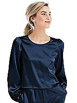 Front View Thumbnail - Midnight Navy Satin Pullover Puff Sleeve Top - Parker
