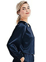 Side View Thumbnail - Midnight Navy Satin Pullover Puff Sleeve Top - Parker