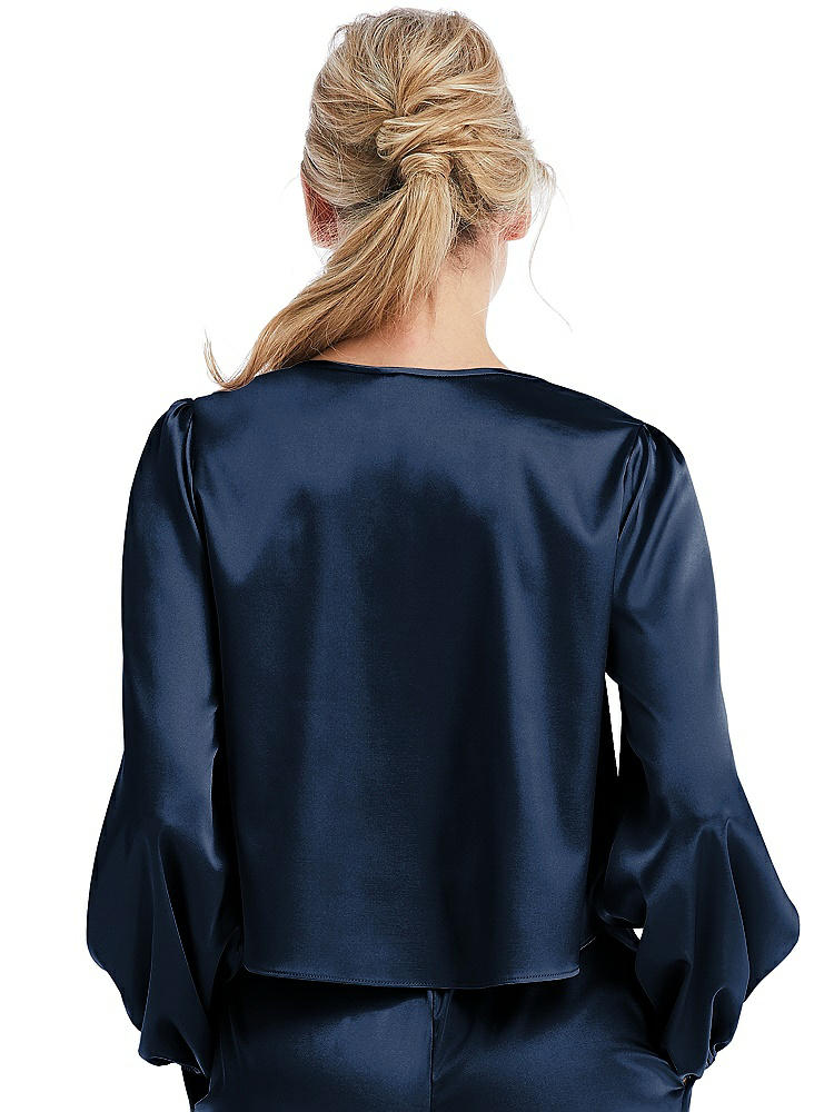 Back View - Midnight Navy Satin Pullover Puff Sleeve Top - Parker