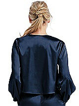 Rear View Thumbnail - Midnight Navy Satin Pullover Puff Sleeve Top - Parker