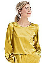 Front View Thumbnail - Marigold Satin Pullover Puff Sleeve Top - Parker