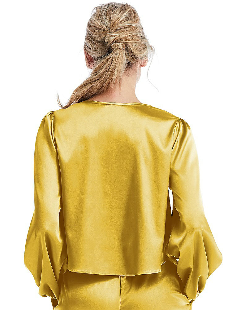 Back View - Marigold Satin Pullover Puff Sleeve Top - Parker