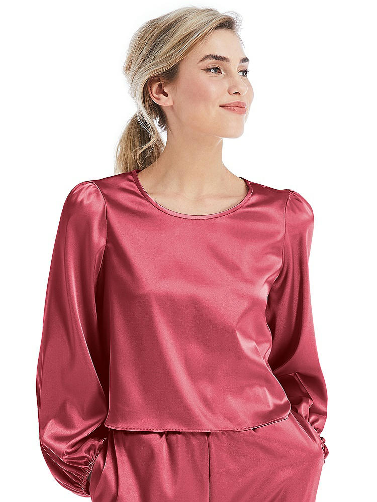 Front View - Nectar Satin Pullover Puff Sleeve Top - Parker