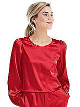 Front View Thumbnail - Parisian Red Satin Pullover Puff Sleeve Top - Parker