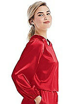 Side View Thumbnail - Parisian Red Satin Pullover Puff Sleeve Top - Parker
