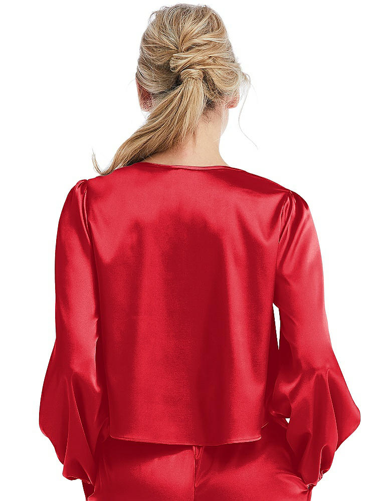 Back View - Parisian Red Satin Pullover Puff Sleeve Top - Parker