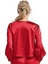 Rear View Thumbnail - Parisian Red Satin Pullover Puff Sleeve Top - Parker