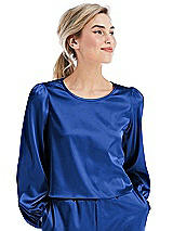 Front View Thumbnail - Sapphire Satin Pullover Puff Sleeve Top - Parker
