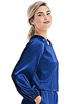 Side View Thumbnail - Sapphire Satin Pullover Puff Sleeve Top - Parker