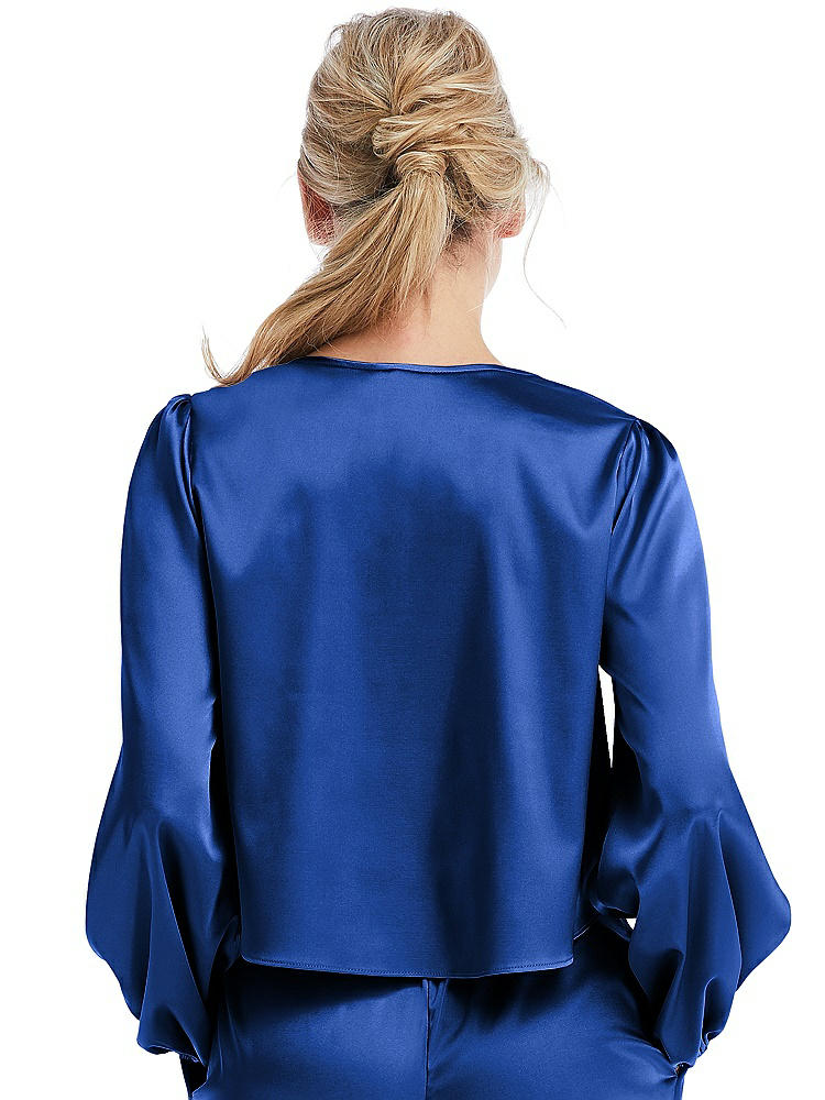 Back View - Sapphire Satin Pullover Puff Sleeve Top - Parker