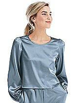 Front View Thumbnail - Slate Satin Pullover Puff Sleeve Top - Parker