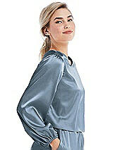 Side View Thumbnail - Slate Satin Pullover Puff Sleeve Top - Parker