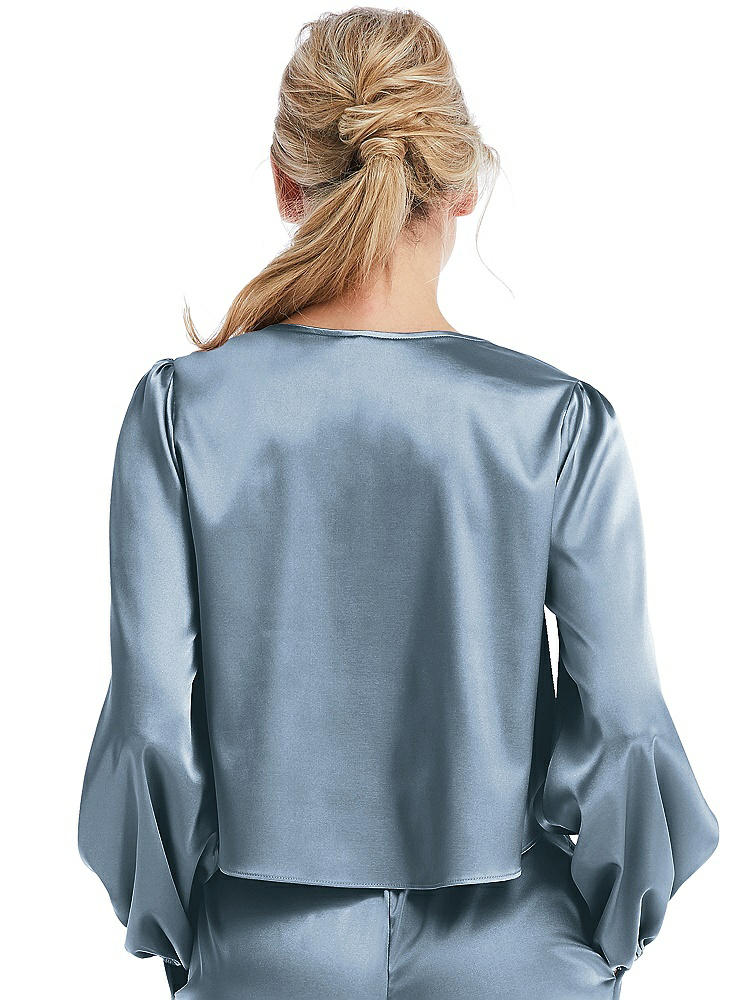 Back View - Slate Satin Pullover Puff Sleeve Top - Parker