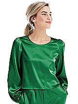 Front View Thumbnail - Shamrock Satin Pullover Puff Sleeve Top - Parker