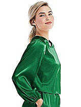 Side View Thumbnail - Shamrock Satin Pullover Puff Sleeve Top - Parker
