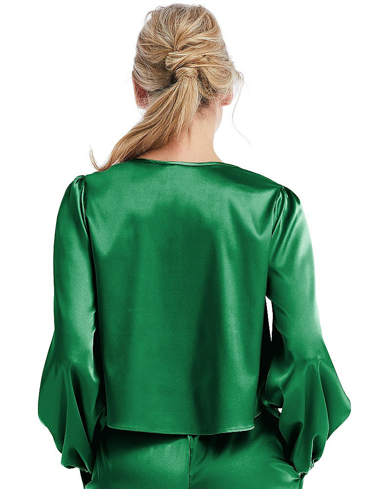 Back View - Shamrock Satin Pullover Puff Sleeve Top - Parker