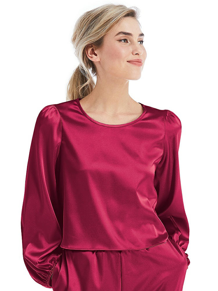 Front View - Valentine Satin Pullover Puff Sleeve Top - Parker