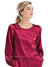 Front View Thumbnail - Valentine Satin Pullover Puff Sleeve Top - Parker