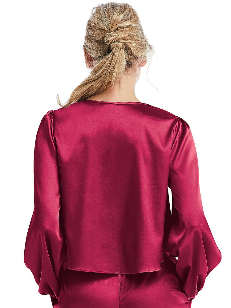 Back View - Valentine Satin Pullover Puff Sleeve Top - Parker