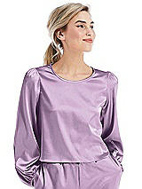 Front View Thumbnail - Wood Violet Satin Pullover Puff Sleeve Top - Parker