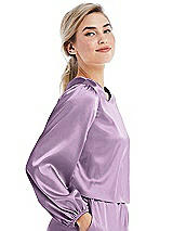 Side View Thumbnail - Wood Violet Satin Pullover Puff Sleeve Top - Parker