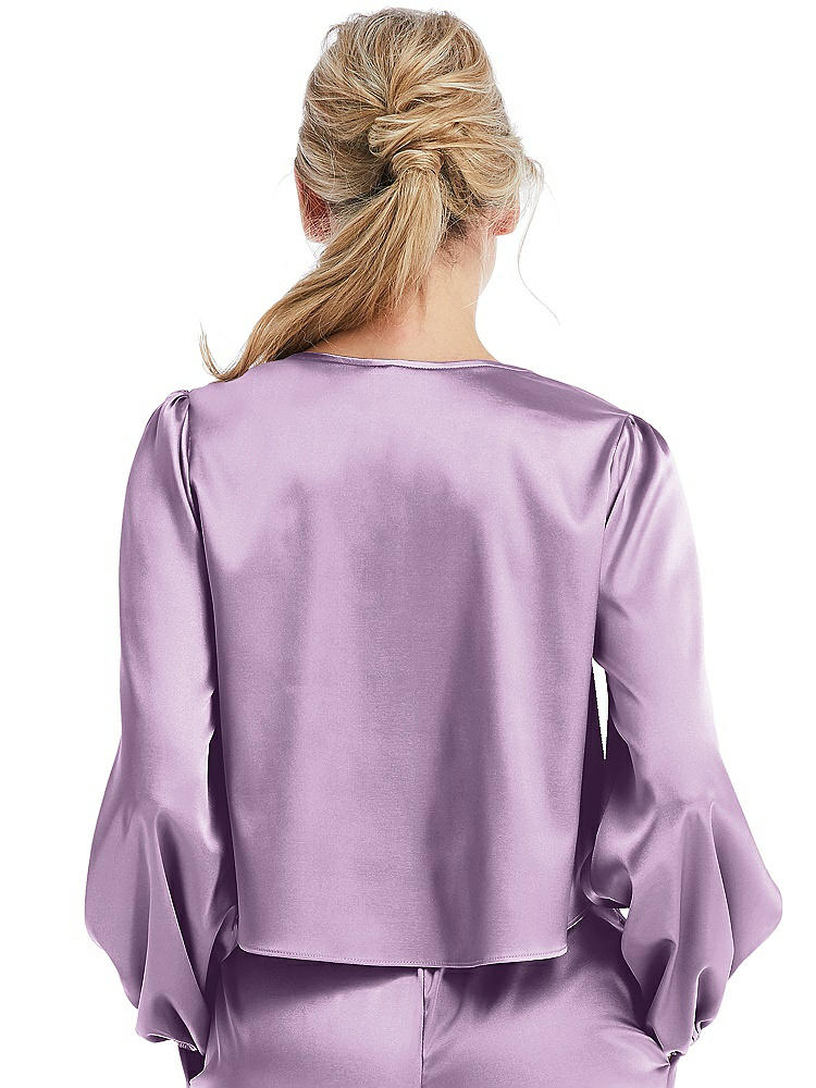Back View - Wood Violet Satin Pullover Puff Sleeve Top - Parker