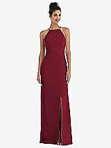 Front View Thumbnail - Burgundy Open-Back High-Neck Halter Trumpet Gown