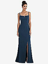 Front View Thumbnail - Sofia Blue Notch Crepe Trumpet Gown with Front Slit