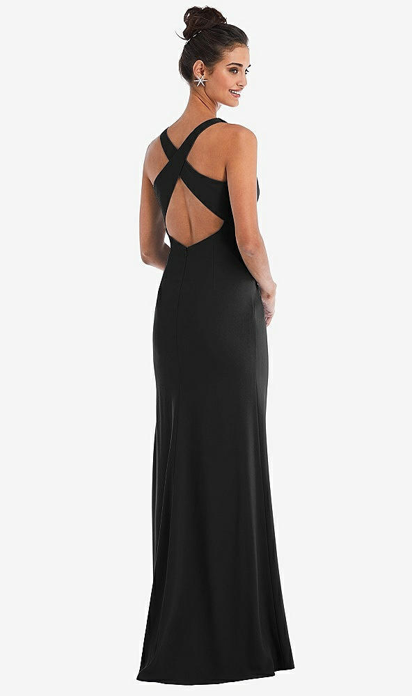 Front View - Black Criss-Cross Cutout Back Maxi Dress with Front Slit