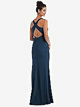 Front View Thumbnail - Sofia Blue Criss-Cross Cutout Back Maxi Dress with Front Slit