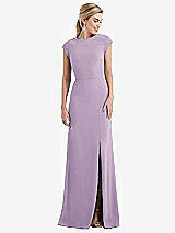 Front View Thumbnail - Pale Purple Cap Sleeve Open-Back Trumpet Gown with Front Slit