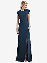 Front View Thumbnail - Sofia Blue Cap Sleeve Open-Back Trumpet Gown with Front Slit