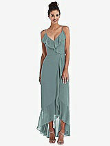 Front View Thumbnail - Icelandic Ruffle-Trimmed V-Neck High Low Wrap Dress