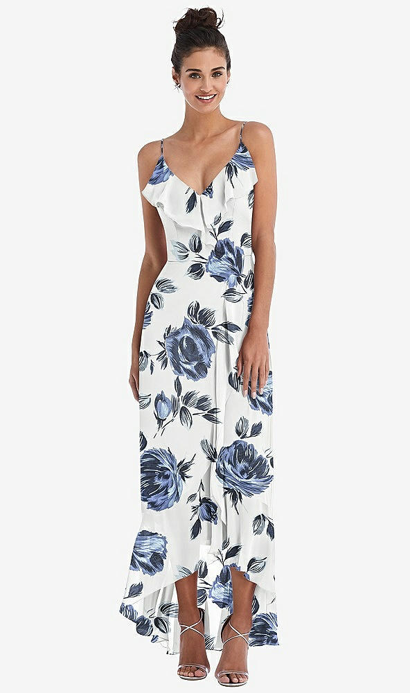 Front View - Indigo Rose Ruffle-Trimmed V-Neck High Low Wrap Dress