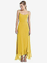 Front View Thumbnail - Marigold Scoop Neck Ruffle-Trimmed High Low Maxi Dress