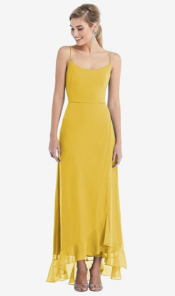 Front View - Marigold Scoop Neck Ruffle-Trimmed High Low Maxi Dress