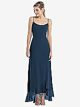Front View Thumbnail - Sofia Blue Scoop Neck Ruffle-Trimmed High Low Maxi Dress