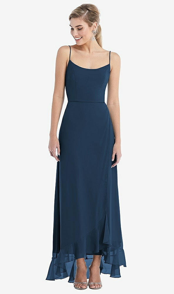 Front View - Sofia Blue Scoop Neck Ruffle-Trimmed High Low Maxi Dress
