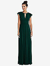 Front View Thumbnail - Evergreen Flutter Sleeve V-Keyhole Chiffon Maxi Dress