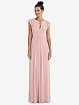 Front View Thumbnail - Rose - PANTONE Rose Quartz Flutter Sleeve V-Keyhole Chiffon Maxi Dress